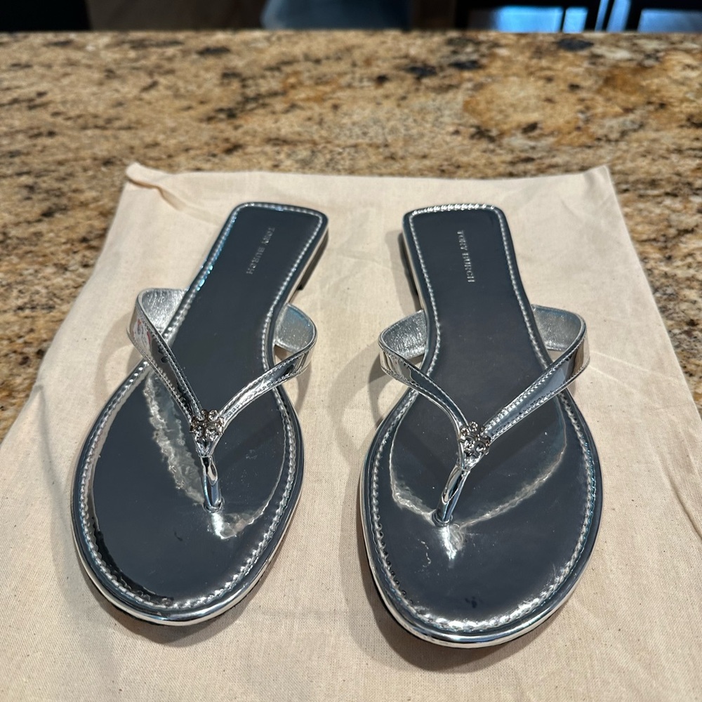 Tory Burch Metallic Silver Sandals